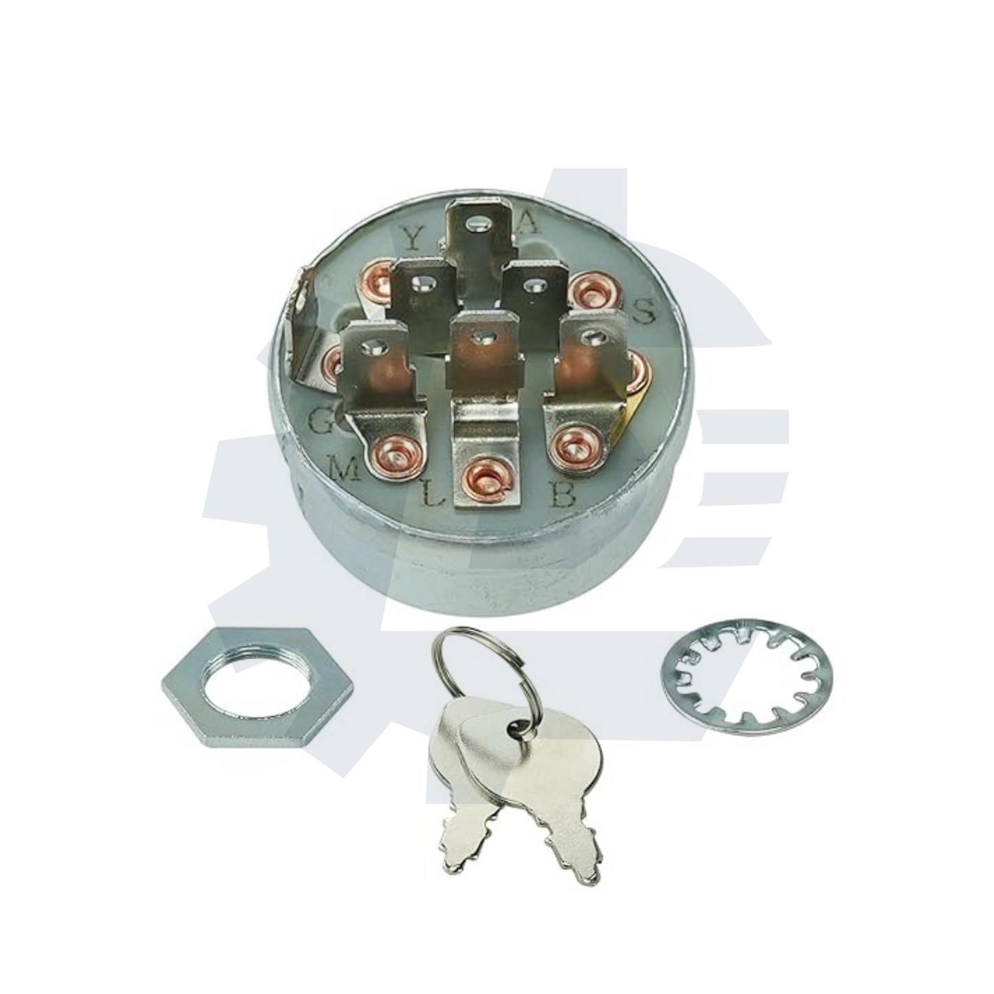 7-terminal 4-position ignition starter switch with 2 keys 725-1717 for Craftsman Husqvarna Poulan riding mowers, replaces 430-674 532140301