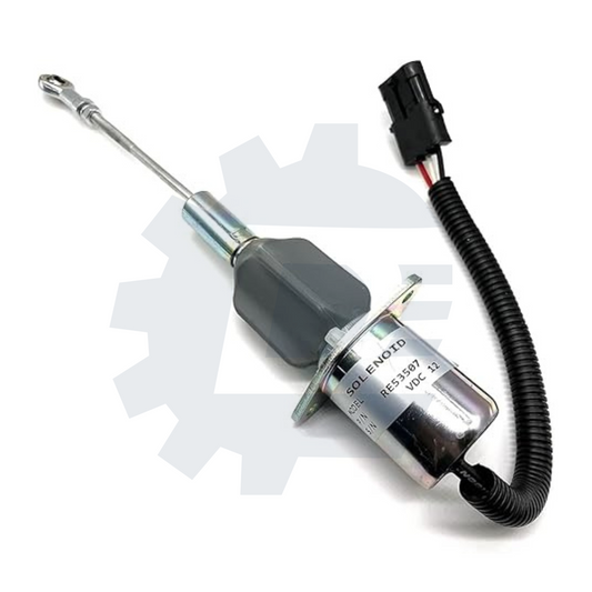 12V electric fuel shut off run solenoid RE53507 compatible with John Deere 4555 4560 4755 4760 4955 4960 8560 8760 8960 9965 9970 replacement