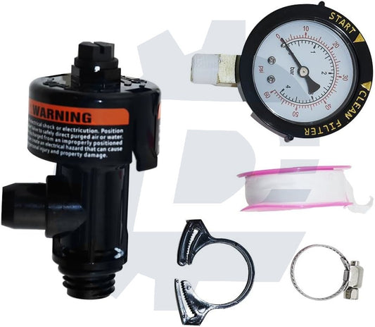 Pool filter air relief valve and pressure gauge assembly 98209800, compatible with Pentair FNS, Clean & Clear, Quad DE and 4000 series filters